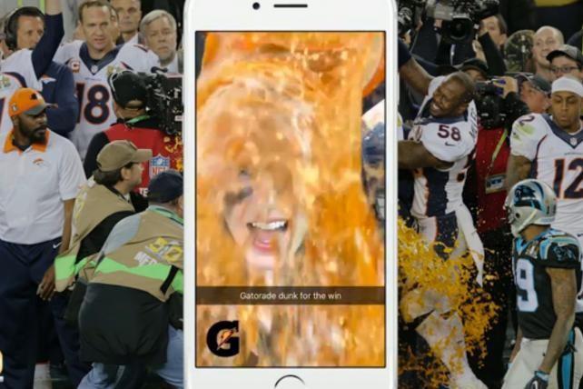 During Super Bowl 50, Gatorade attracted a huge amount of attention by cre ating a customised sponsored Snapchat lens aimed at American football fans.
