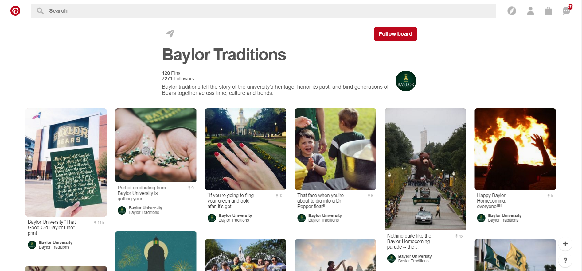 Baylor University Traditional Pinterest page