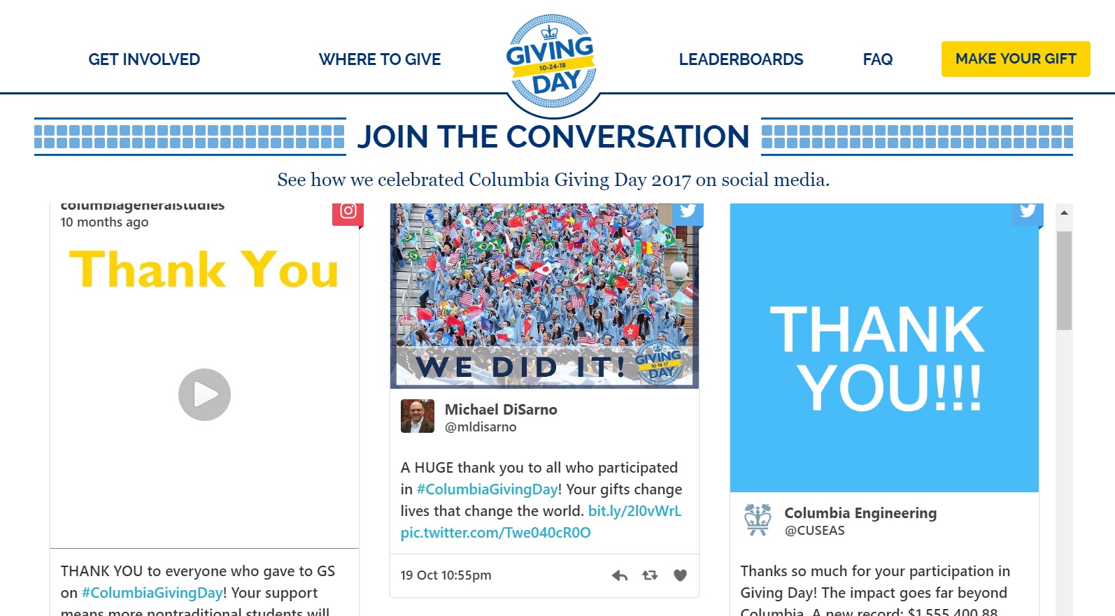 Columbia University 'Giving Day' social media