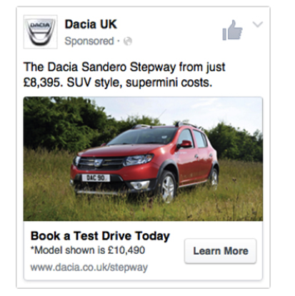 Dacia Facebook ad campaign
