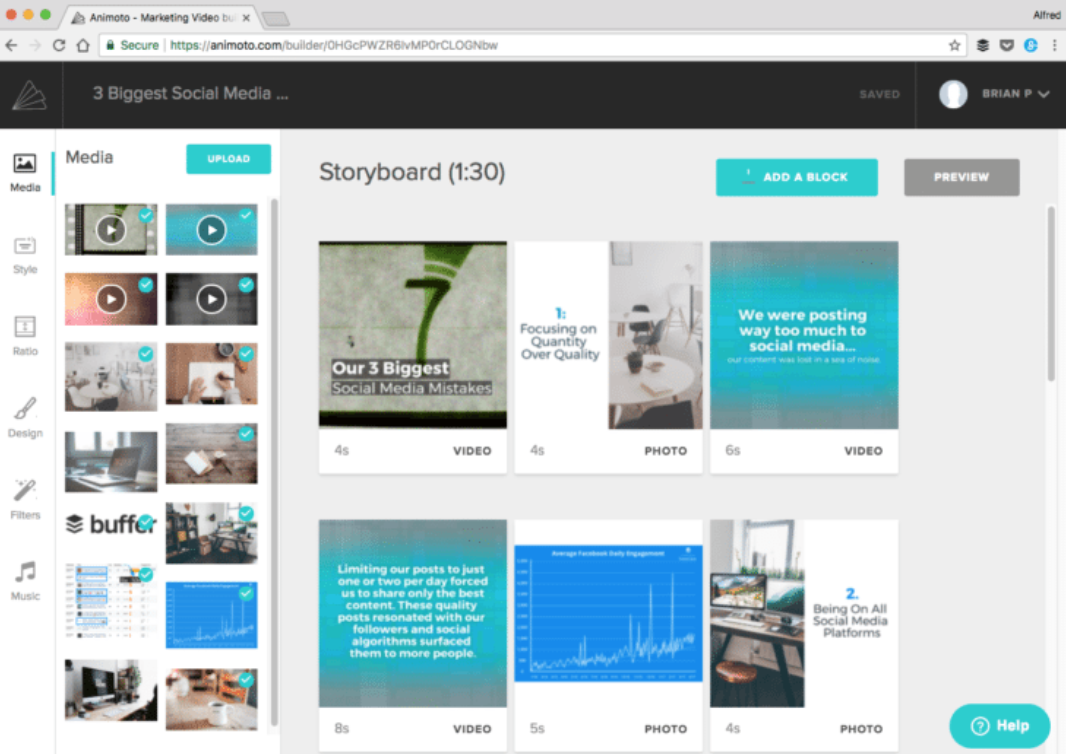 Animoto is another great video platform that allows users who aren’t experts to create captivating images and sound.