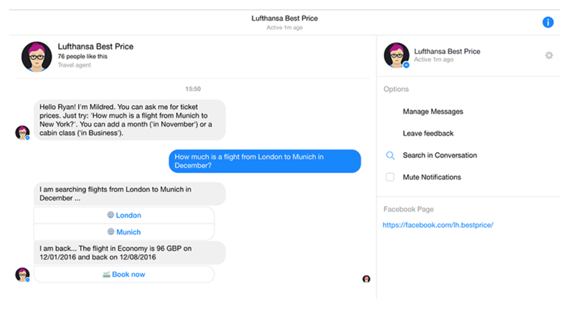 Lufthansa flight bot for social customer service.