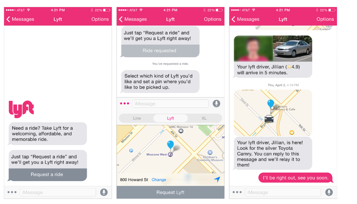 Using the Lyft chatbot in Facebook Messenger or Slack, you can quickly request a ride.
