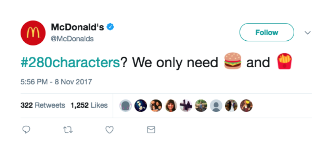 Not every company is jumping on Twitter's 280 character limit, like McDonalds.