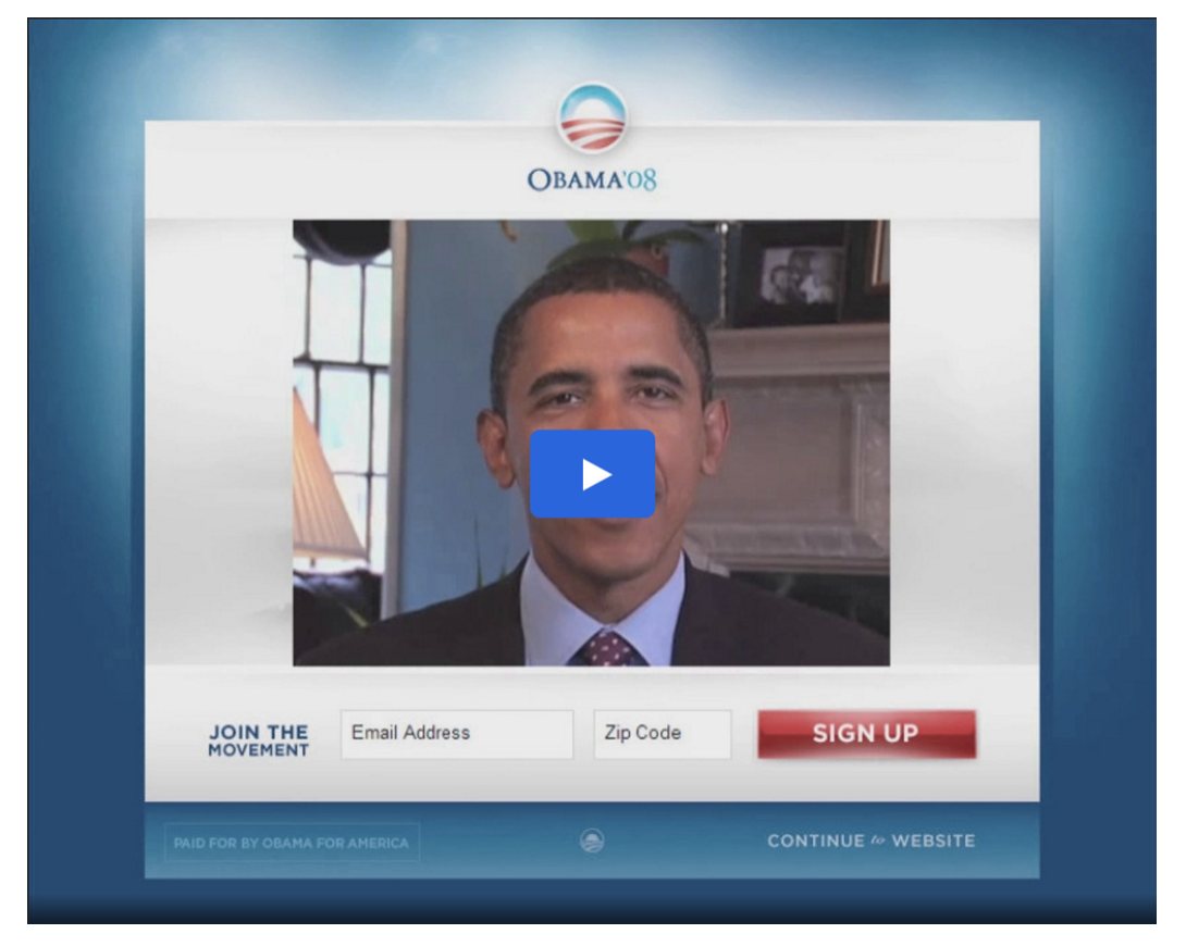 During the 2008 Presidential campaign, Obama’s digital team tested a number of signup buttons and media.
