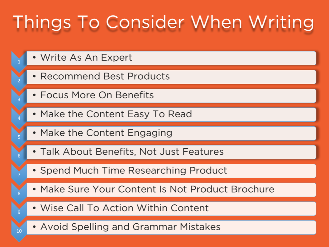 Things to consider when writing. Image Source: Marketever.