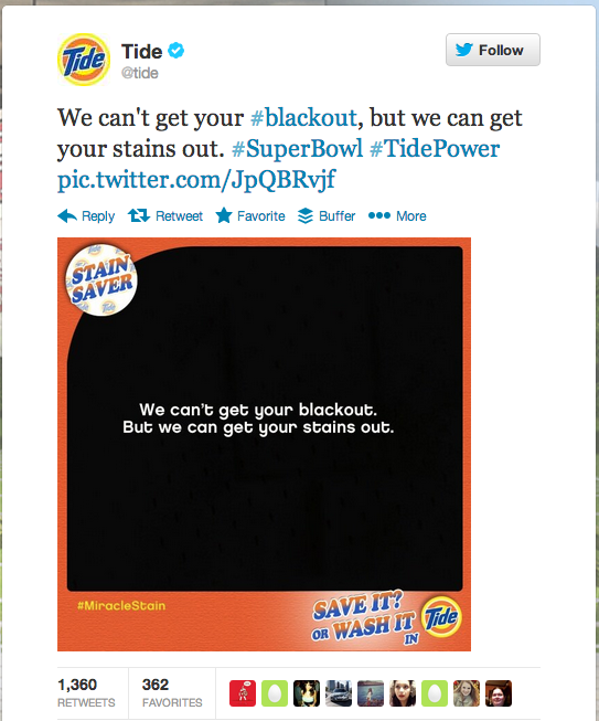 Tide 'lights out' Superbowl Twitter post | The Evolution of Digital Marketing: 30 Years in the Past & Future