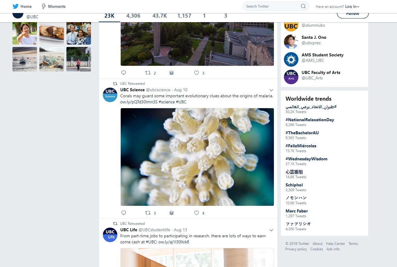 University of British Columbia twitter account