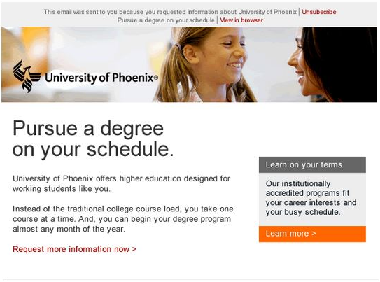 University of Pheonix email example