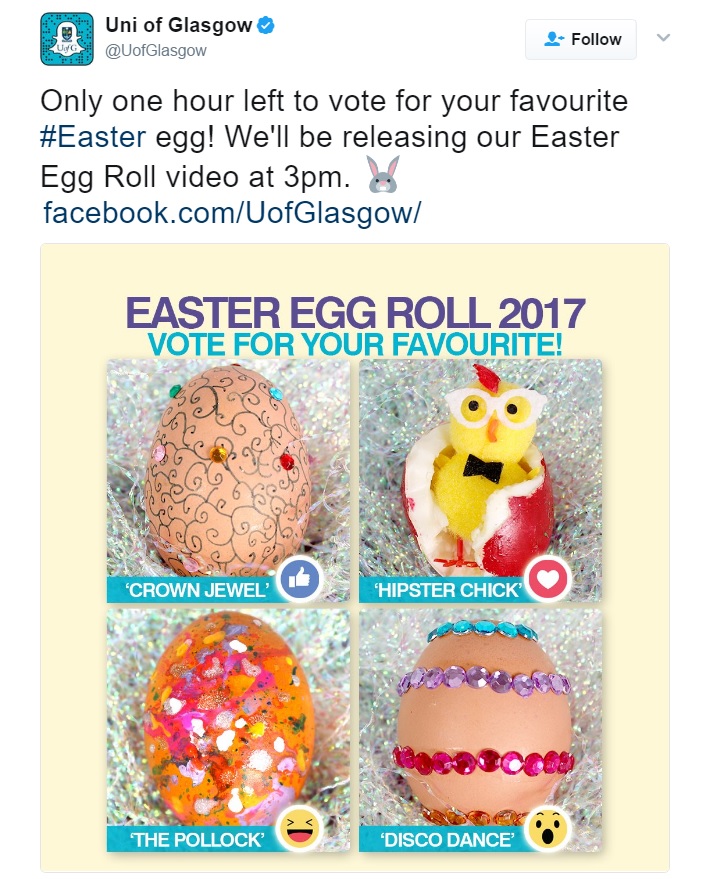 University of Glasgow Easter Egg Roll Twitter post