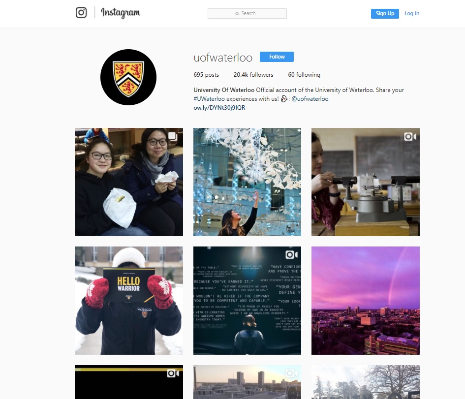 University of Waterloo in Ontario Instagram feed