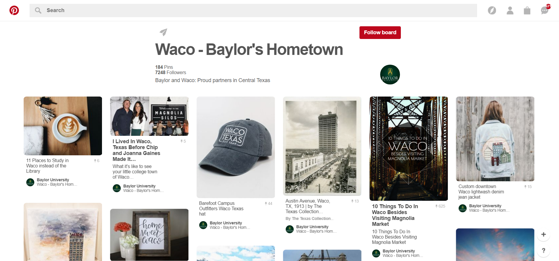 Waco-Baylor Pinterest page