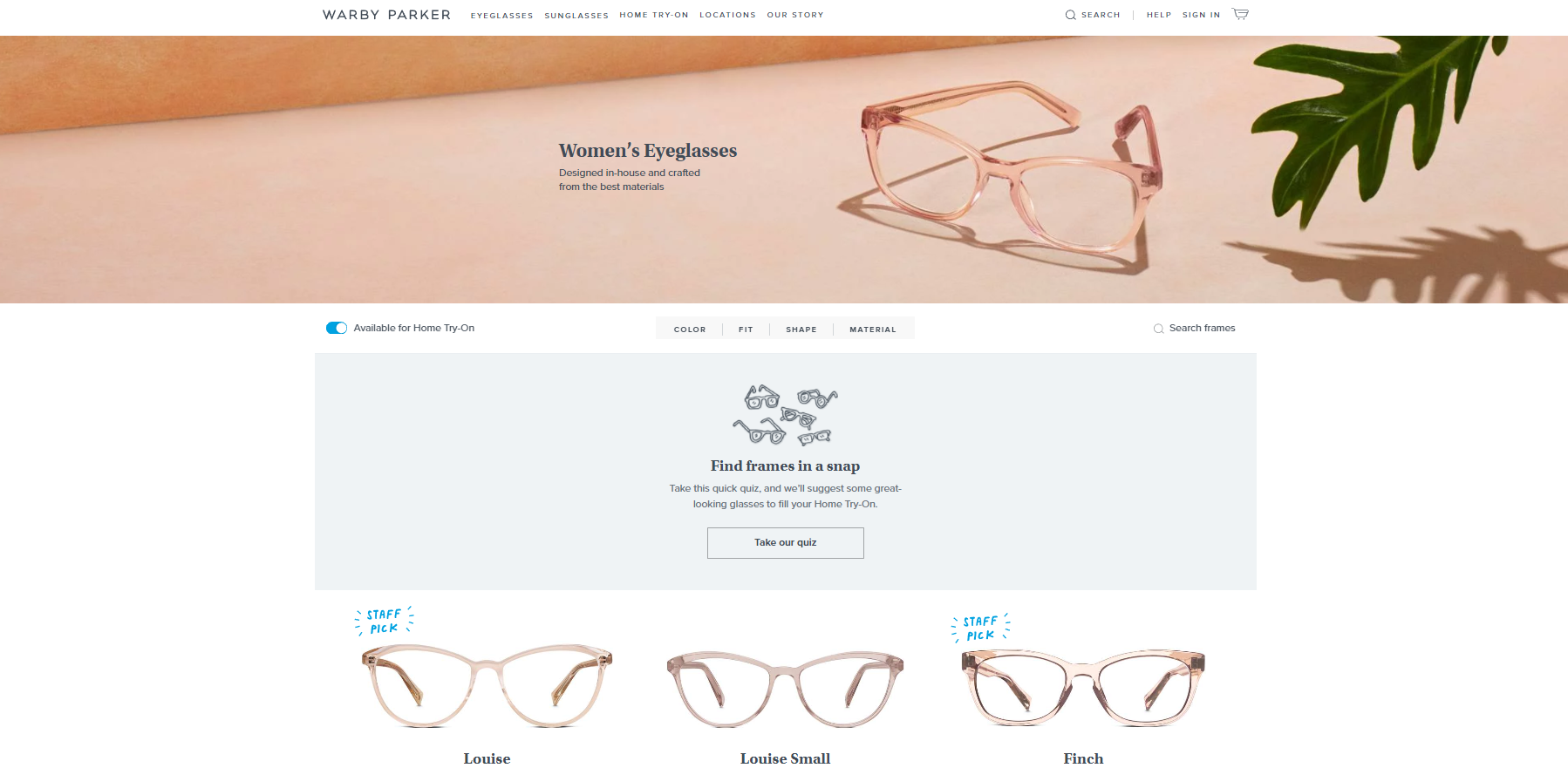 Warby Parker website page