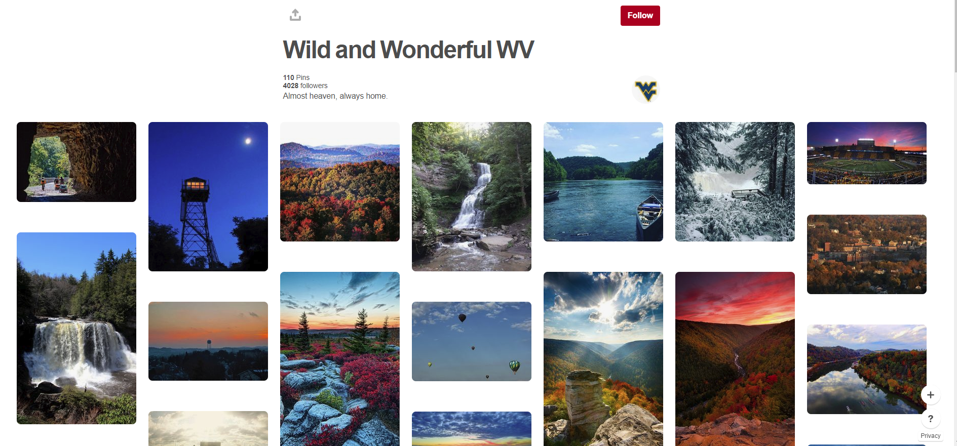West Virginia Pinterest boards