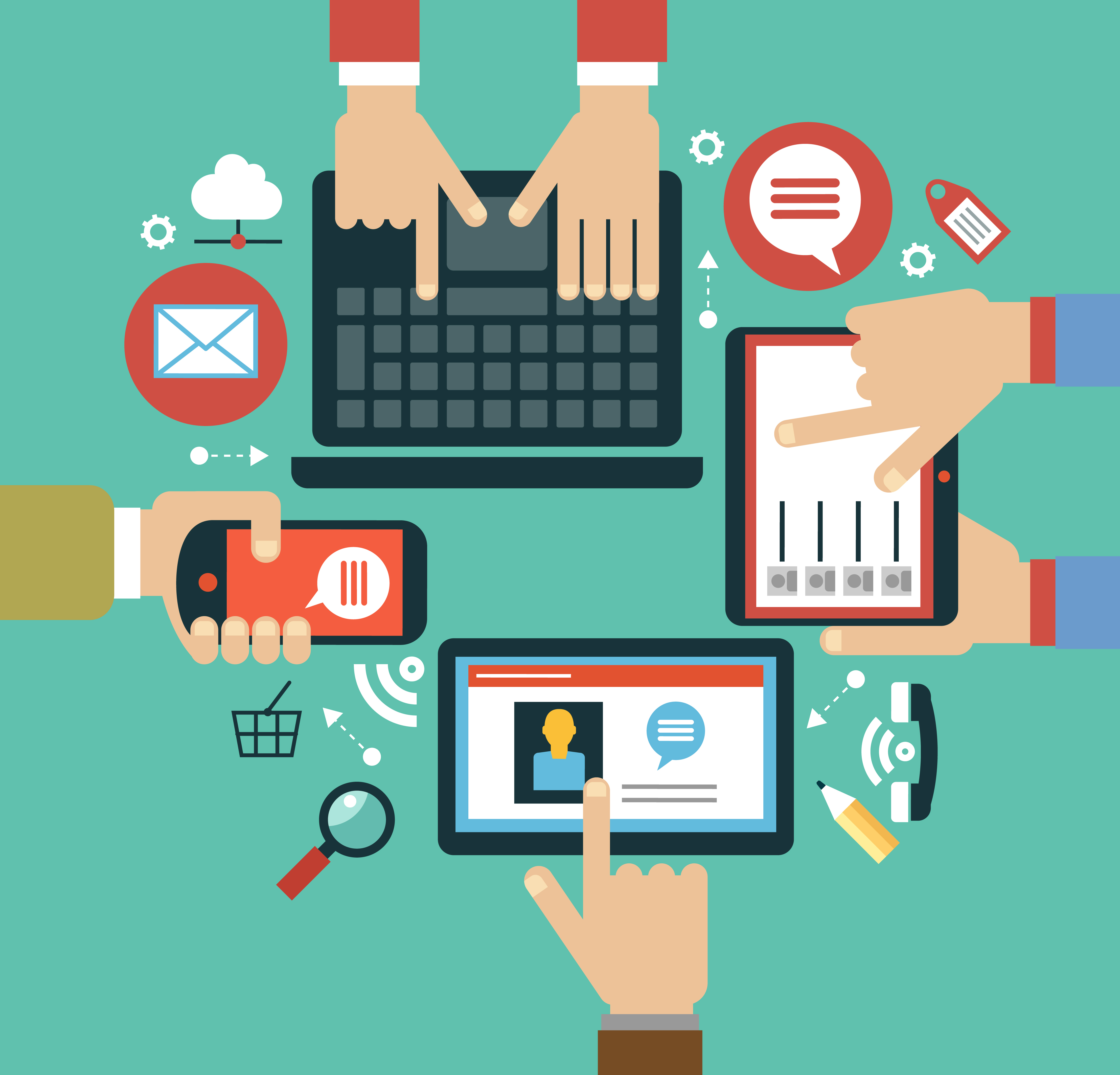 Illustration of different digital devices to curate content