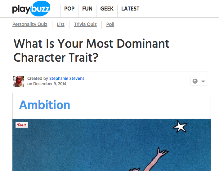 Viral Content - Playbuzz (What is your most dominant character trait)