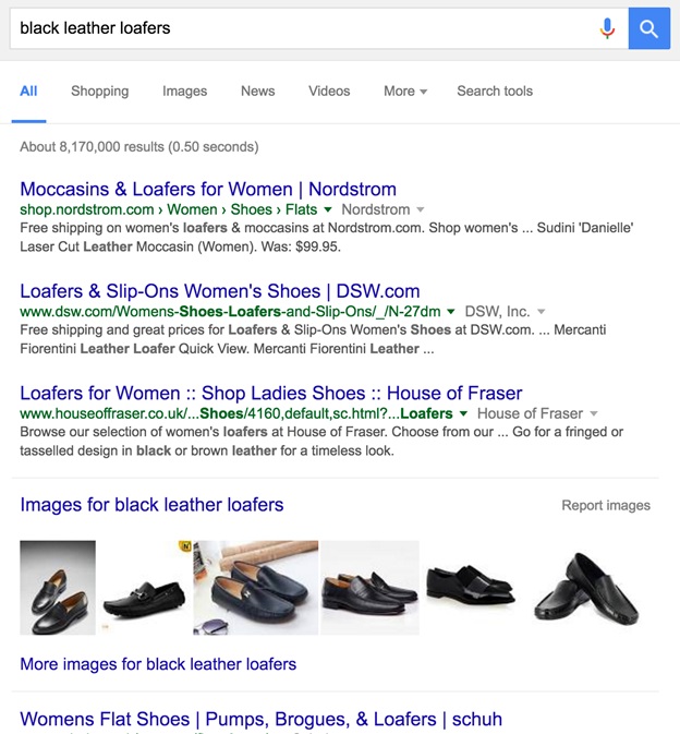 Google Search - Black Leather Loafers | 6 Simple but effective SEO E-Commerce Strategies