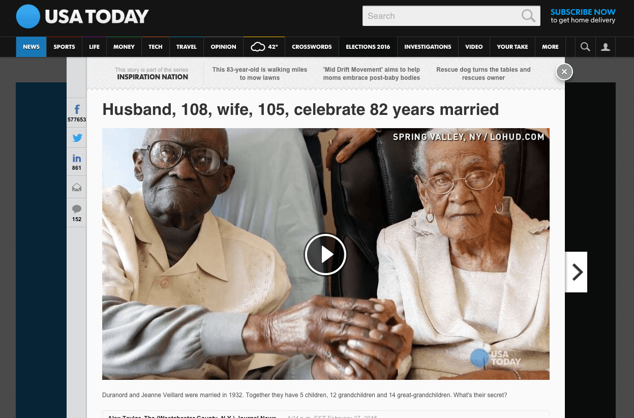 Viral Content - USA Today 82 Years Married