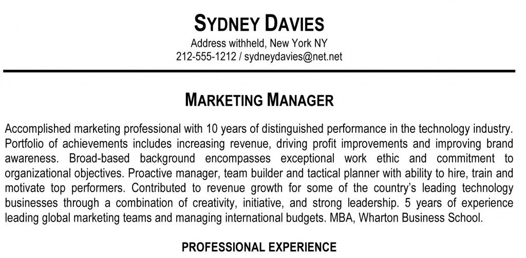 Sydney Davis CV sample.