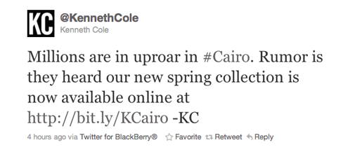 Designer Kenneth Cole took serious flack in 2011 for this tweet.