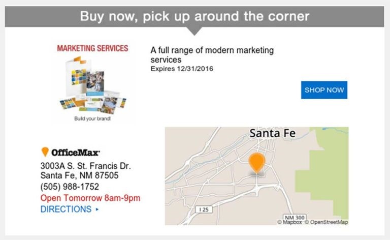 2. Location-Based Emails: OfficeMax often sends promotional messages that include location-specific information. This helps prospects clearly understand their next steps. For example, once the company has location information for its prospects.