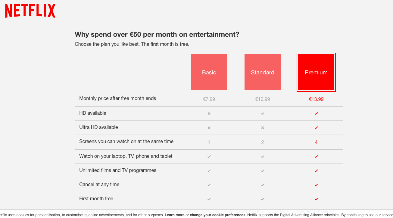 Netflix has clear call to action on their site.