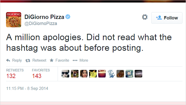 Twitter faux pas from DiGiorno Pizza.