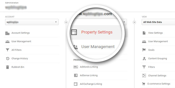 Property settings in GA.