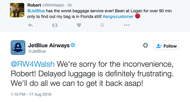 JetBlue poor customer experience tweet storm.
