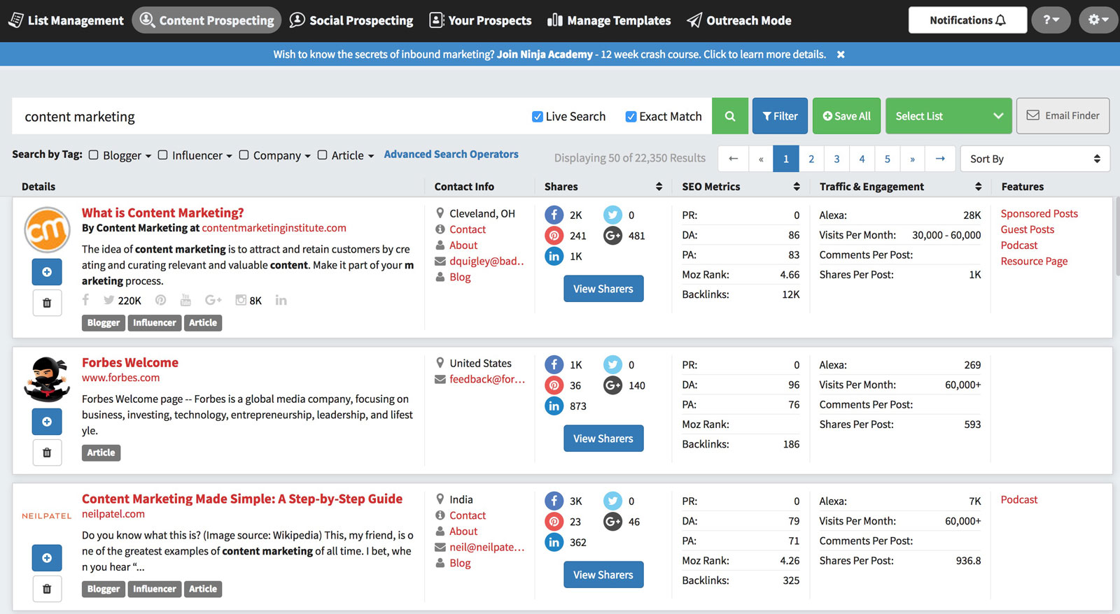 Discover great content based on the topics of the article that you want to promote.