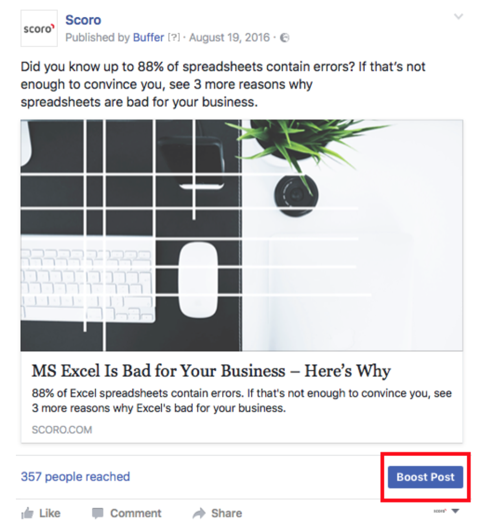 There are two major options for boosting a post: driving website visits or driving engagement: reactions, comments, and shares.