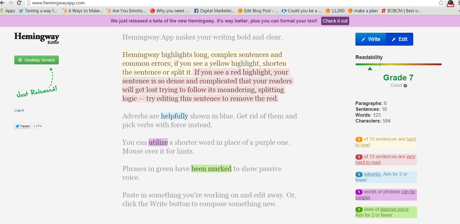 Caught Content Fatigue? 5 Blogging Tools to Help You Recover - Hemingway Editor | Digital Marketing Institute