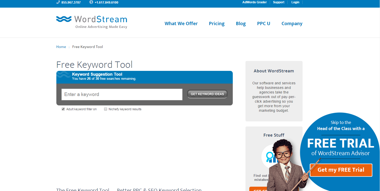 Ultimate SEO Guide - Wordstream Free Keyword Tool